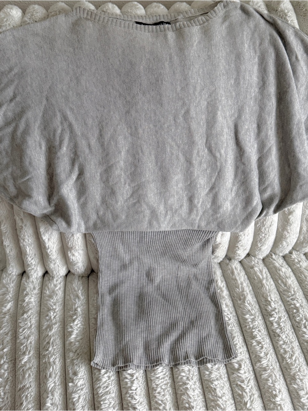 Zara Light Gray Crewneck Batwing Waist Sweater dress mini